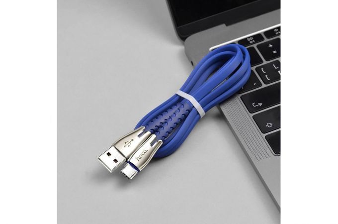 Кабель USB - USB Type-C HOCO U58, 2,4A (синий) 1,2м (в оплетке, с усилением сгиба)