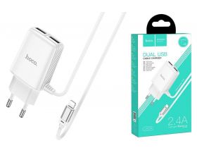 Сетевое зарядное устройство USB + кабель Lightning HOCO C82A Real power 2400mAh (белый)