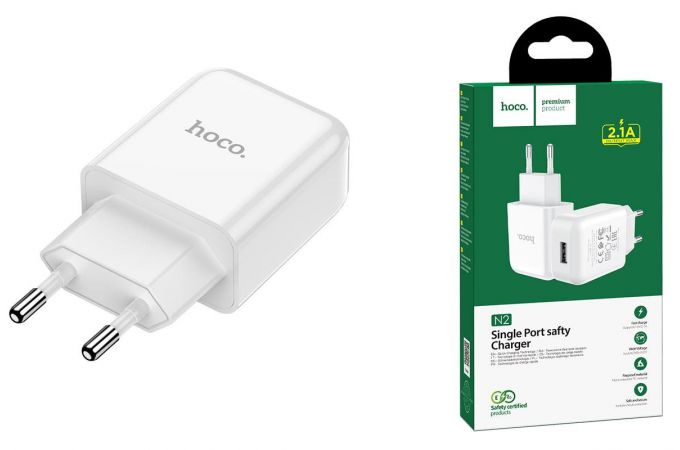 Сетевое зарядное устройство USB HOCO N2 Vigour single port 2400mAh (белый)