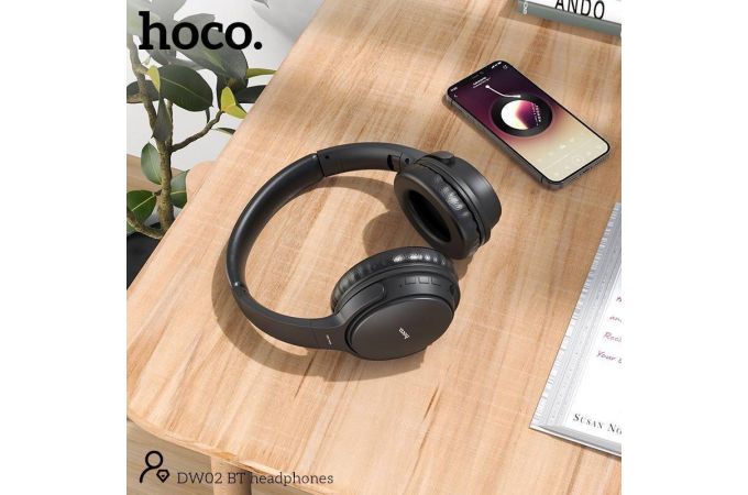 Наушники мониторные беспроводные HOCO DW02 wireless headphones Bluetooth (черный, мятая упаковка)