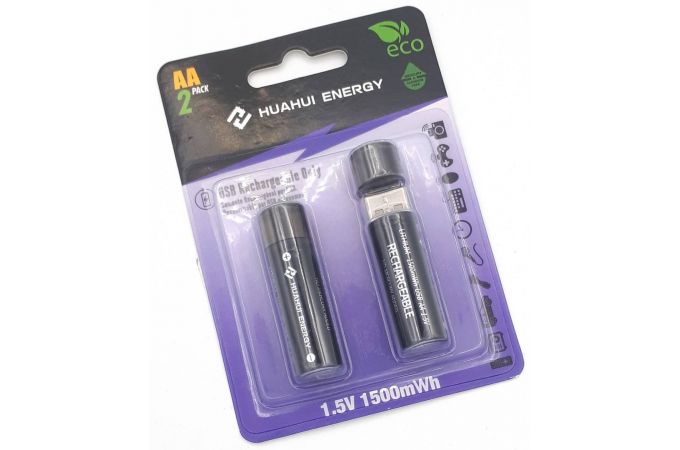 Аккумуляторы Huahui Energy R03 R6 1500mAh BL2 2/AA 2шт с разъемом USB