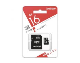 Карта памяти microSDHC Smartbuy 16 GB (class 4) с адаптером (SB16GBSDCL4-01)