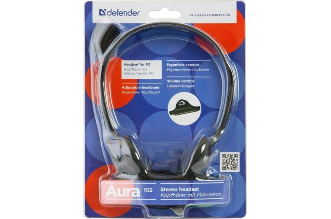 Наушники мониторные проводные Defender Aura 102 (черный)