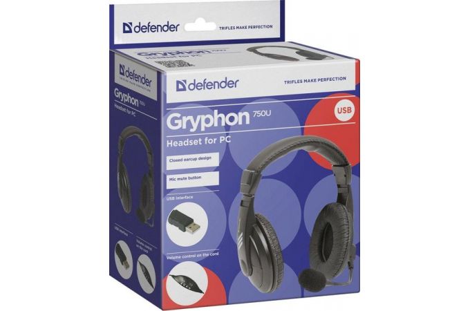 Наушники мониторные проводные Defender Gryphon 750U USB (черный)