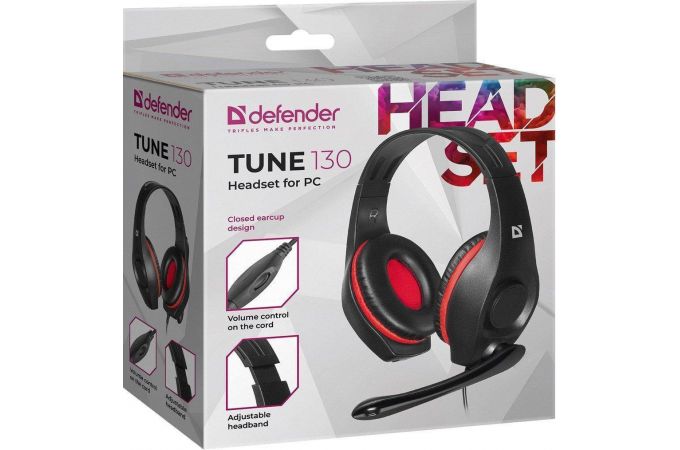 Наушники мониторные проводные Defender Tune 130 (черно-красный)