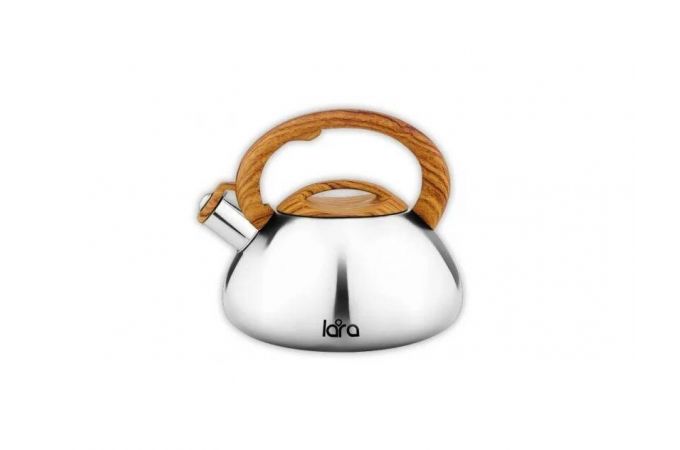 Чайник со свистком LARA LR00-71 3.0 литра, зеркальный, свисток, soft-touch