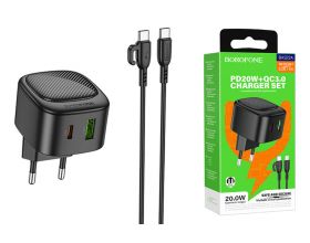 Сетевое зарядное устройство USB + USB-C + кабель Type-C BOROFONE BAS22A Fortune PD20W+QC3.0 (черный)