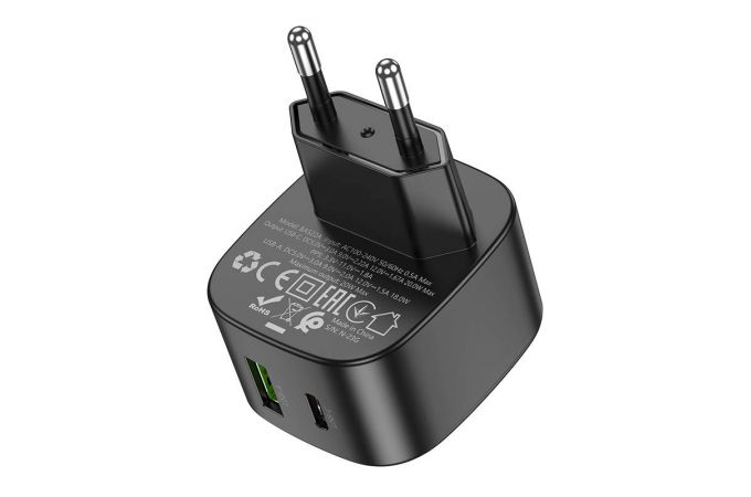 Сетевое зарядное устройство USB + USB-C BOROFONE BAS22A Fortune PD20W+QC3.0 (черный)