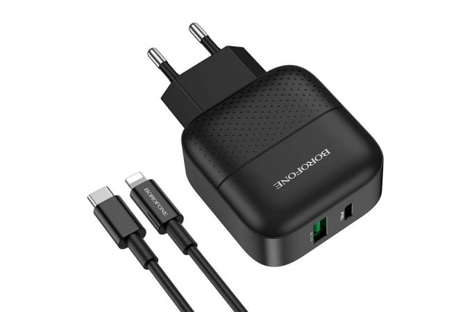 Сетевое зарядное устройство USB + USB-C + кабель Lightning - Type-C BOROFONE BA46A Premium PD+QC3.0 (белый)