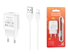 Сетевое зарядное устройство USB + кабель Lightning BOROFONE BA64A Single 2100mAh (белый)