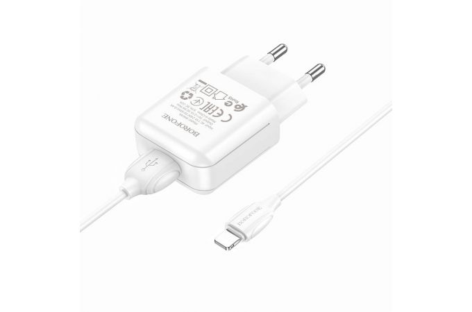 Сетевое зарядное устройство USB + кабель Lightning BOROFONE BA64A Single 2100mAh (белый)