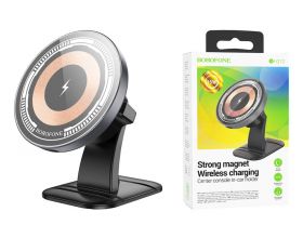 Держатель автомобильный для телефона BOROFONE BH212 Riley magnetic wireless fast charging car holder (center console) черный