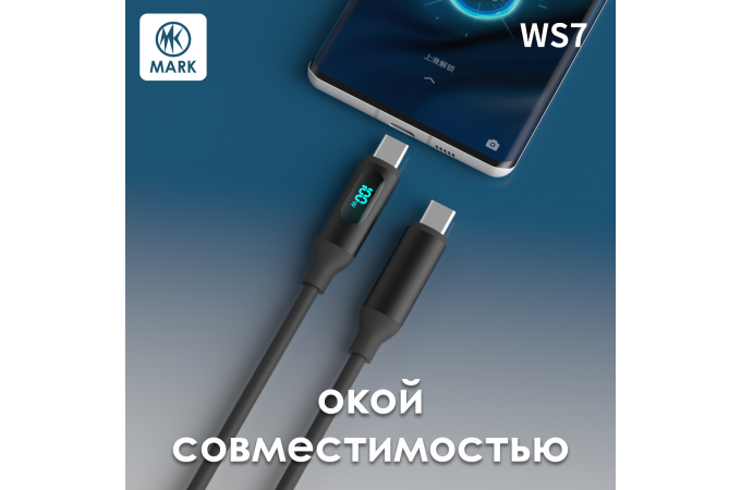 Кабель USB Type-C - USB Type-C MARK WS7 100W 3A с дисплеем Черный