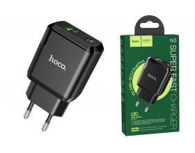 Сетевое зарядное устройство USB + USB-C HOCO N5 Favor dual PD 20W (для iPhone 11-12 серий) (черный)