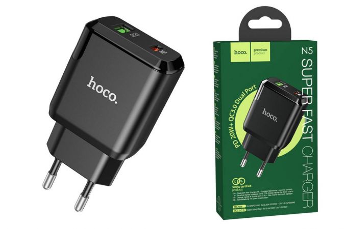 Сетевое зарядное устройство USB + USB-C HOCO N5 Favor dual PD 20W (для iPhone 11-12 серий) (черный)