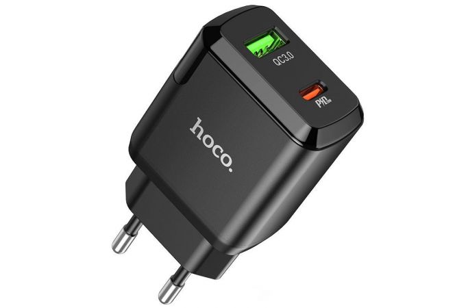 Сетевое зарядное устройство USB + USB-C HOCO N5 Favor dual PD 20W (для iPhone 11-12 серий) (черный)