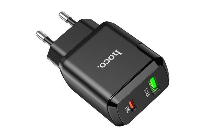 Сетевое зарядное устройство USB + USB-C HOCO N5 Favor dual PD 20W (для iPhone 11-12 серий) (черный)