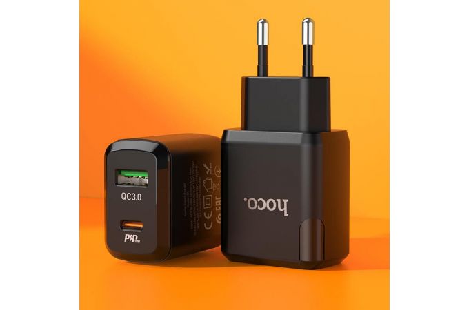 Сетевое зарядное устройство USB + USB-C HOCO N5 Favor dual PD 20W (для iPhone 11-12 серий) (черный)