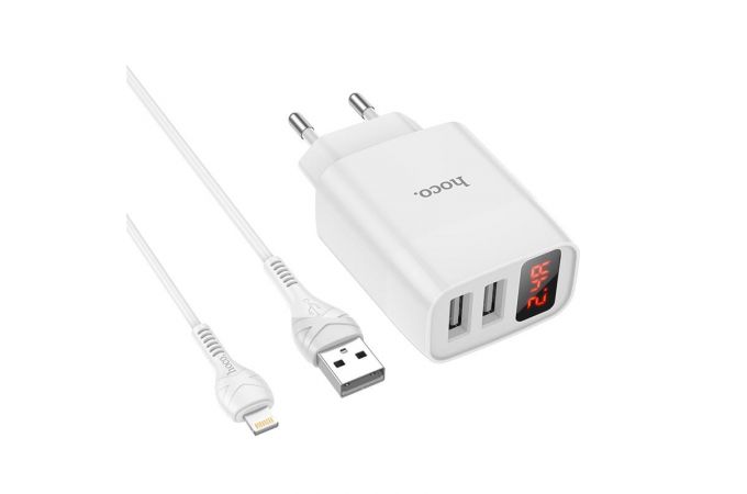 Сетевое зарядное устройство 2USB + кабель Lightning HOCO С86A Illustrious 2400mAh (белый)