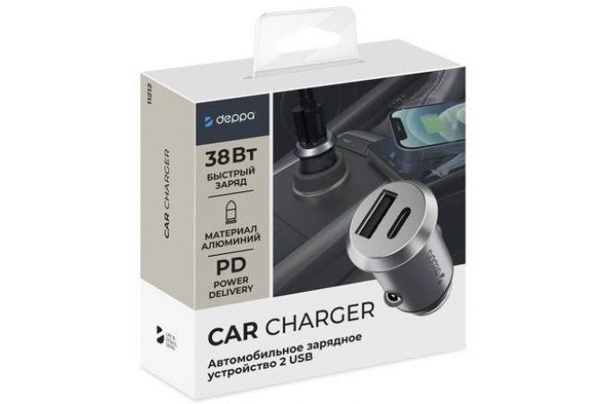 Автомобильное зарядное устройство АЗУ Deppa (11212) USB A + USB-C, PD, QC 3.0, 38W,