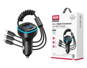 FM-Модулятор XO BCC07 Smart Bluetooth MP3 Car Charger + One Drag Three Data Cable 5V3.1A with Ambient Light (черный)