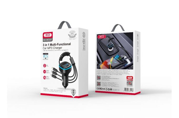 FM-Модулятор XO BCC07 Smart Bluetooth MP3 Car Charger + One Drag Three Data Cable 5V3.1A with Ambient Light (черный)