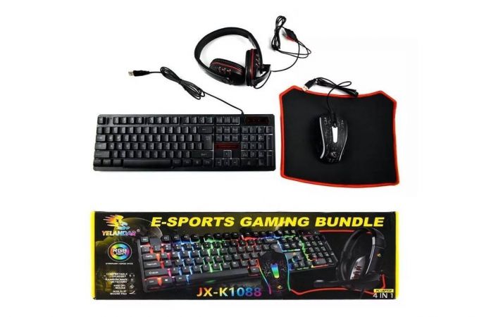 Игровой набор Yelandar K1088 (клавиатура + мышь + коврик + наушники) (черный)