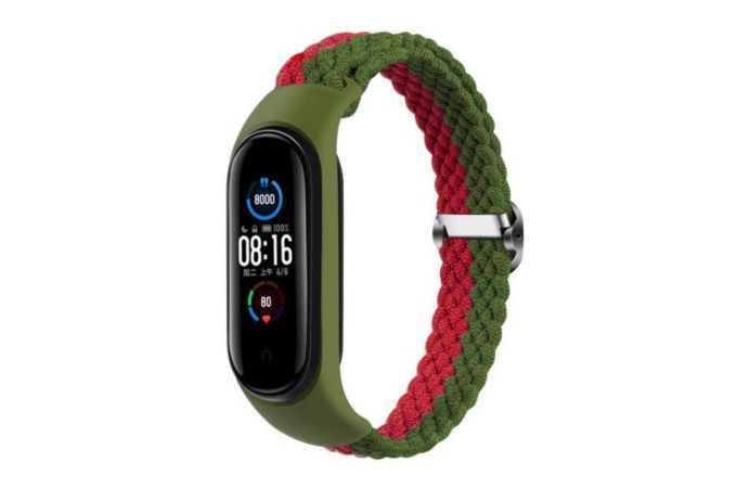 Ремешок тканевый плетеный для XIAOMI MI Band 3/MI Band 4 двухцветный красно-зеленый