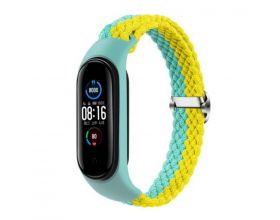 Ремешок тканевый плетеный для XIAOMI MI Band 5/6/7 двухцветный желто-бирюзовый