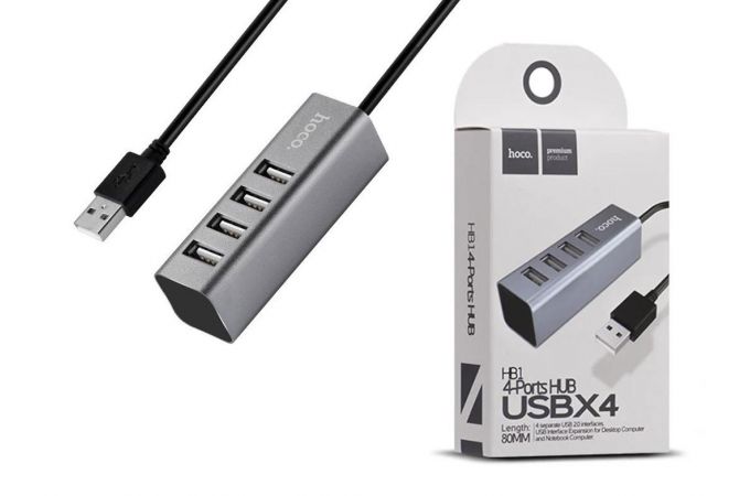 Разветвитель USB HUB 2.0 HOCO HB1 на 4 порта (Space Gray)