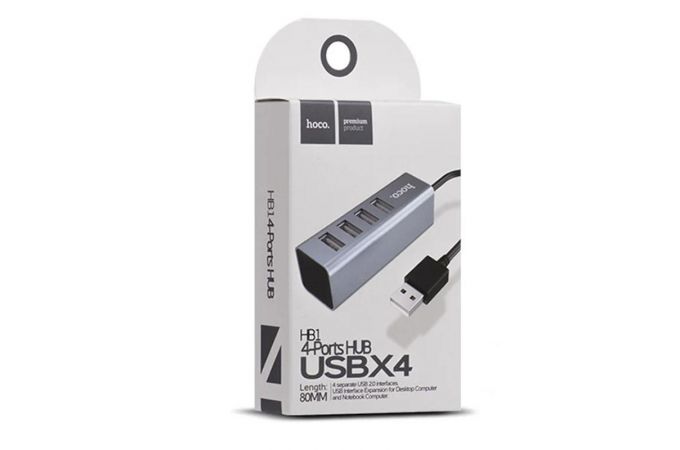 Разветвитель USB HUB 2.0 HOCO HB1 на 4 порта (Space Gray)