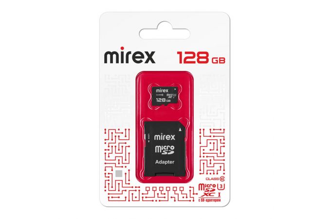 Карта памяти microSDХC MIREX 128 GB UHS-I U3 (сlass 10) с адаптером (13613-AD3UH128)