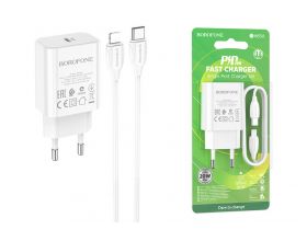 Сетевое зарядное устройство USB-C + кабель Lightning - Type-C BOROFONE BA65A  charger PD20W (белый)