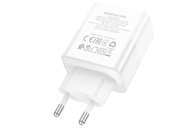 Сетевое зарядное устройство USB + USB-C BOROFONE BA75A Resource PD30W+ QC 3.0 (белый)