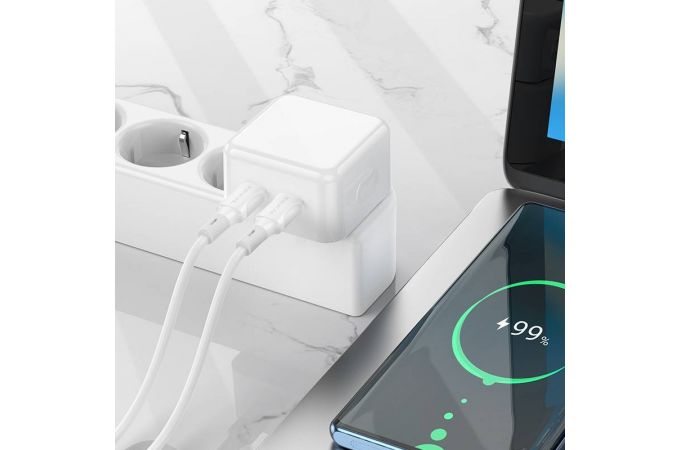 Сетевое зарядное устройство 2USB-С + кабель Type-C BOROFONE BA76A PD 35W (белый)