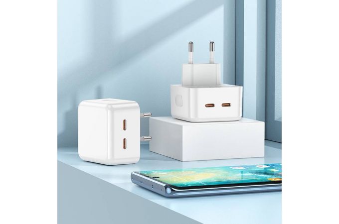 Сетевое зарядное устройство 2USB-С + кабель Type-C BOROFONE BA76A PD 35W (белый)