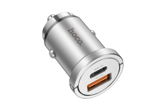 Автомобильное зарядное устройство АЗУ USB + USB-C HOCO NZ10 Handy QC3.0 + PD25W (серебряный)