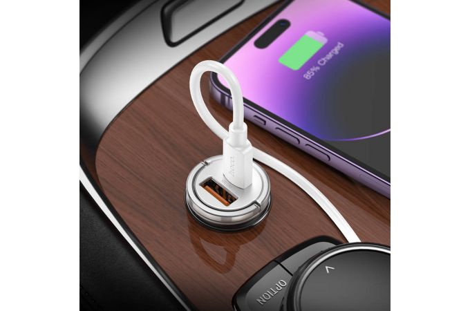 Автомобильное зарядное устройство АЗУ USB + USB-C HOCO NZ10 Handy QC3.0 + PD25W (серебряный)