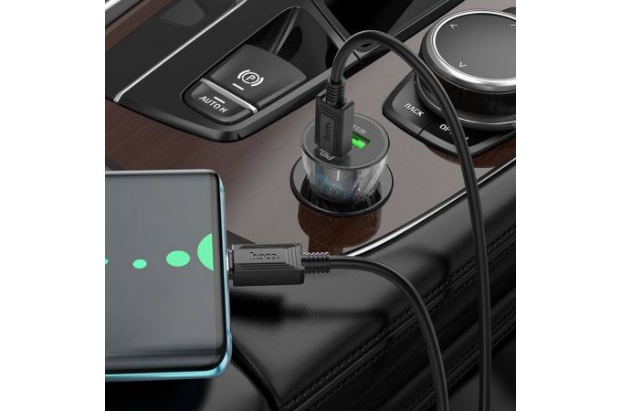 Автомобильное зарядное устройство АЗУ USB + USB-C HOCO Z47A Transperent PD30W+QC3.0 (черный прозрачный)
