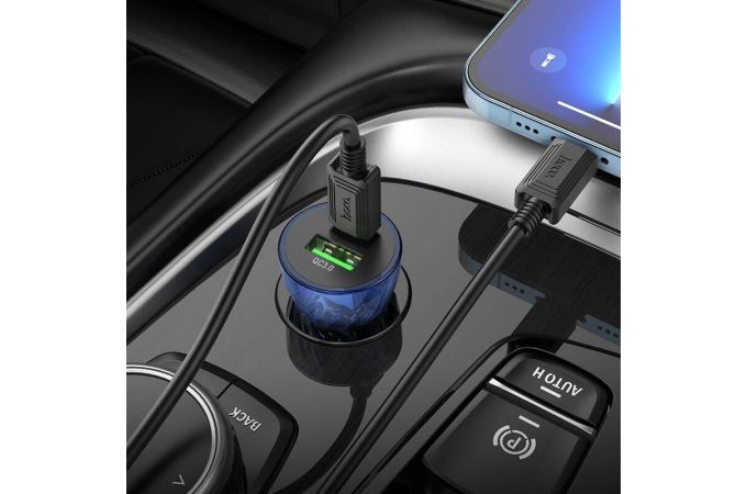 Автомобильное зарядное устройство АЗУ USB + USB-C HOCO Z47A Transperent PD30W+QC3.0 (черный прозрачный)