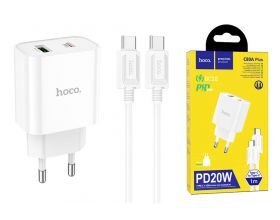 Сетевое зарядное устройство USB+USB-C+ кабель Type-C HOCO C80A Plus Rapido PD20W + QC 3.0 (белый)