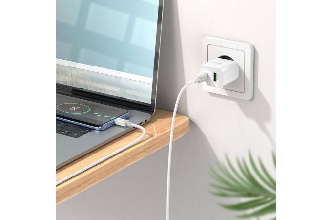 Сетевое зарядное устройство USB+USB-C+ кабель Type-C HOCO C80A Plus Rapido PD20W + QC 3.0 (белый)