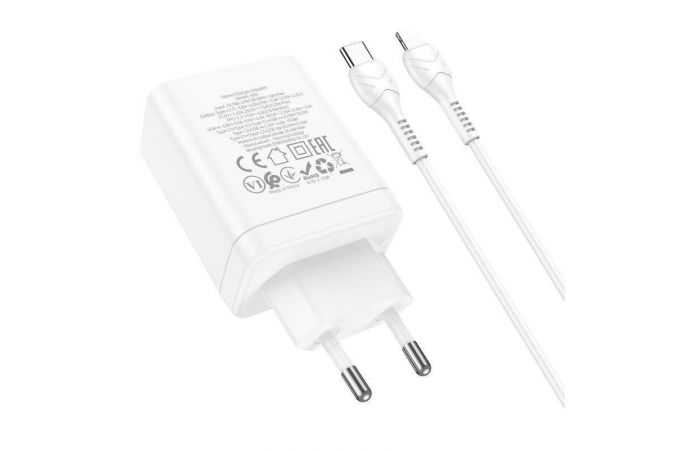Сетевое зарядное устройство USB+2USB-C + кабель Type-C-Lightning HOCO N33 Powerful PD35W + QC3.0 (белый)