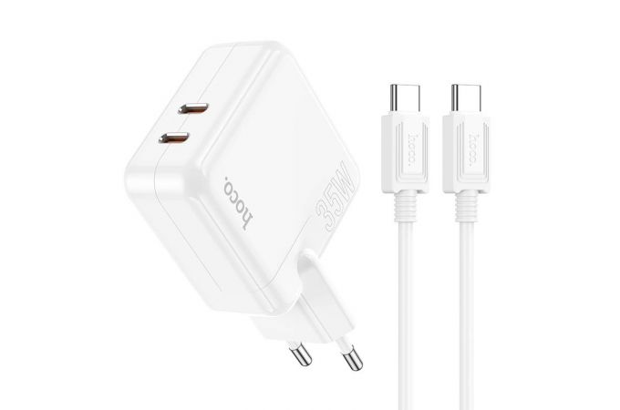 Сетевое зарядное устройство 2USB-C + кабель Type-C-Type-C HOCO C110A Luckyl PD35W + QC3.0 (белый)