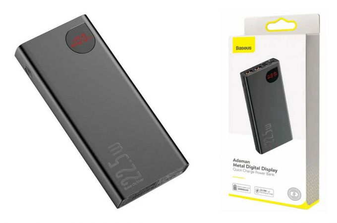 Универсальный дополнительный аккумулятор Power Bank BASEUS Adaman Metal Digital Display Quick Charge 10000mAh 22.5W Black (черный)