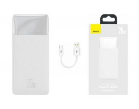 Универсальный дополнительный аккумулятор Power Bank Baseus Bipow Digital Display Fast Charge 30000mAh 20W White （Cable USB to Micro 25cm White）