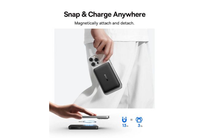 Универсальный дополнительный аккумулятор Power Bank Baseus Magnetic Mini Wireless Fast charging Qi2 10000mAh 22.5W + кабель Type-c 30cm Shadow Gray