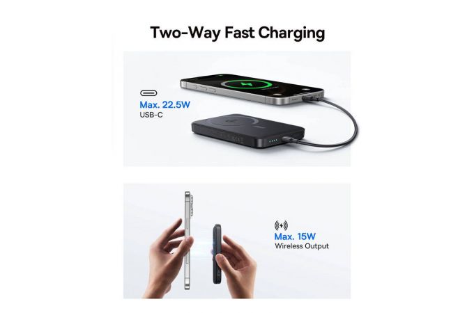 Универсальный дополнительный аккумулятор Power Bank Baseus Magnetic Mini Wireless Fast charging Qi2 10000mAh 22.5W + кабель Type-c 30cm Shadow Gray