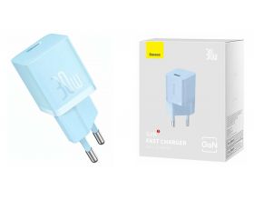 Сетевое зарядное устройство USB-C + кабель Type-C Baseus GaN5 Fast Charger (mini) 30W EU Galaxy Blue