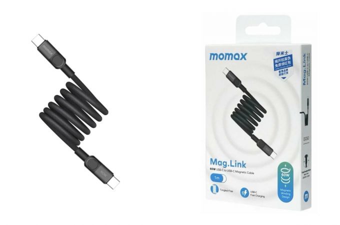 Кабель USB Type-C - USB Type-C Momax DC60D Mag. Link 60W Magnetic cable Black (черный)